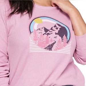 GUC Sonoma Women’s Pink Mountain Thermal Long Sleeve Tee Plus Size 2X